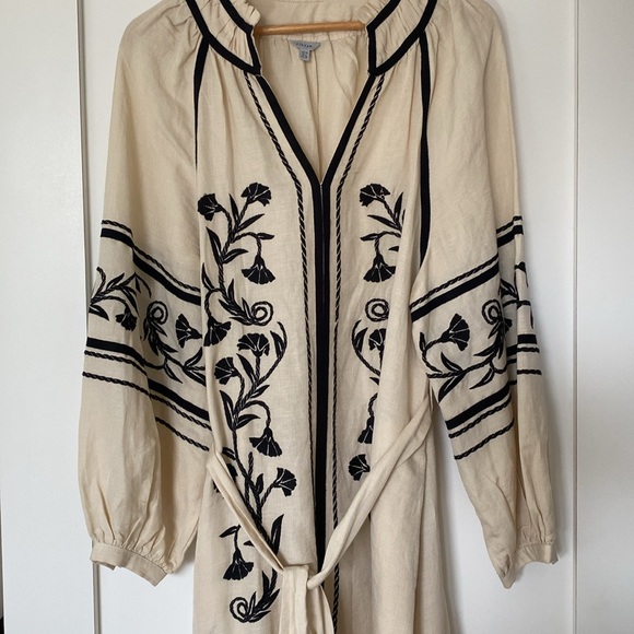 JigSaw Linen-blend Embroidery Maxi Dress size US 6 UK 10 - Picture 4 of 9